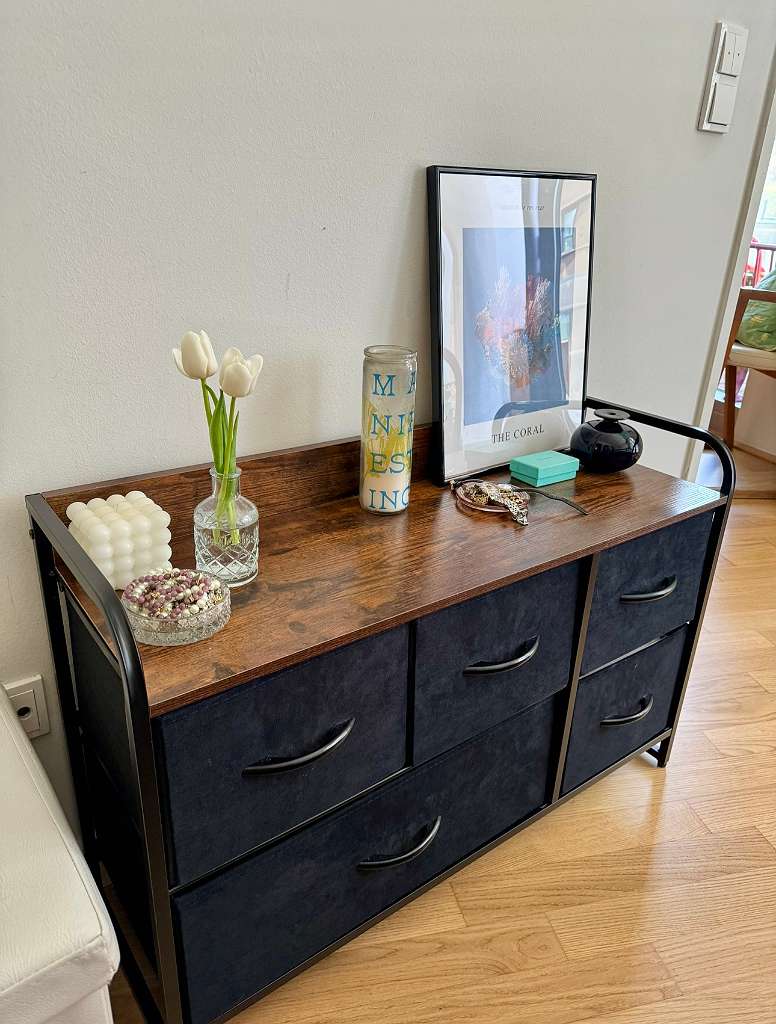 Kommode 5 Schubladen Sideboard Vintage Eichenholz Schwarze Kommoden