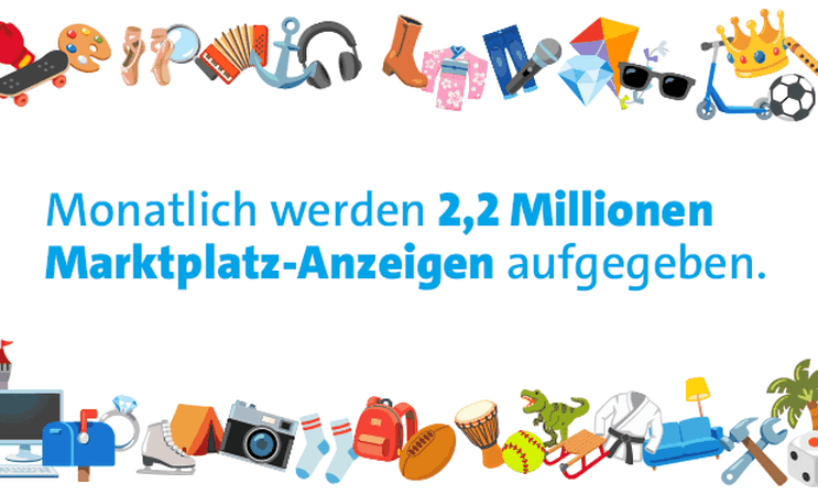 Monatlich werden 2,2 Millionen Marktplatz-anzeigen aufgegeben.