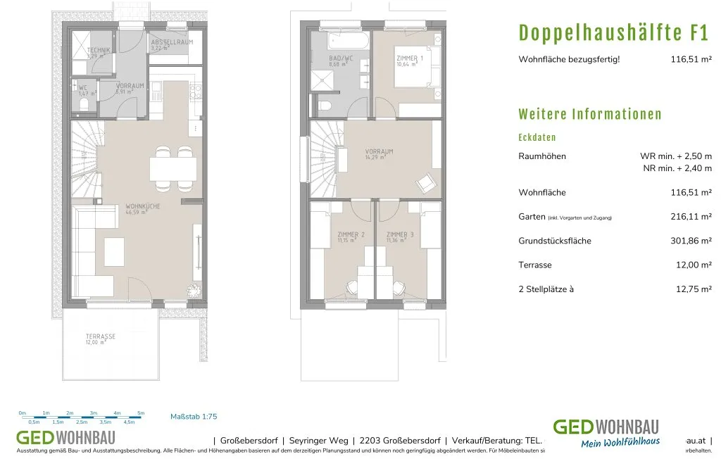 Großebersdorf: moderne Doppelhaushälfte mit rd. 117 m² WNFL und Garten - Erstbezug, provisionsfrei – pohled 2