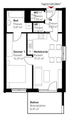 2-Zimmer-Wohnung mieten in Wien – 45,58 m², € 899 – Bild 12 von 12