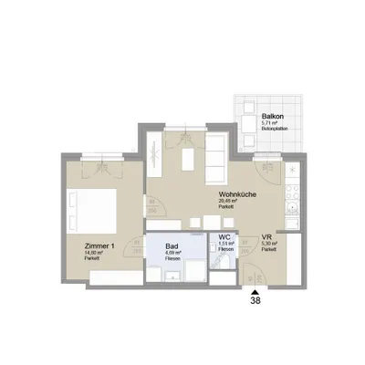 2-Zimmer-Wohnung kaufen in Wien – 46,78 m², € 356.000 – Bild 2 von 15