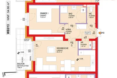 2-Zimmer-Wohnung mieten in Sankt Pölten Land – 54,66 m², € 596 – Bild 2 von 7