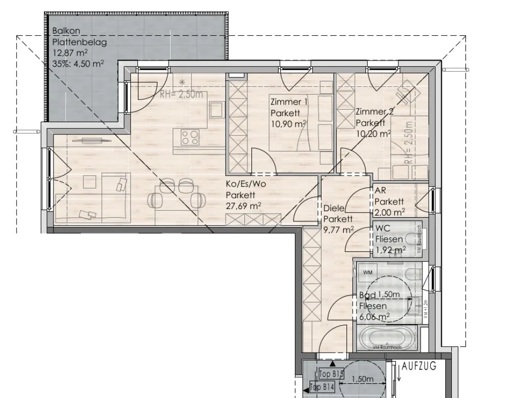 3-Zimmer-Wohnung im Dachgeschoss Top B15 - Ansicht 2