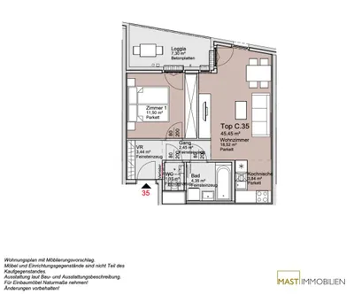 2-Zimmer-Wohnung mieten in Wien – 45,45 m², € 1.010 – Bild 9 von 10