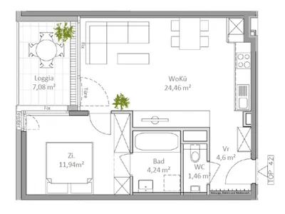 2-Zimmer-Wohnung mieten in Wien – 46,71 m², € 1.100 – Bild 6 von 7