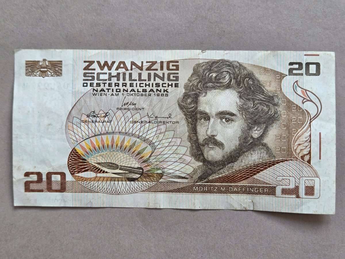 Geldschein Österreich Schilling Banknote 20 Schilling 1985 MORITZ M. DAFFINGER