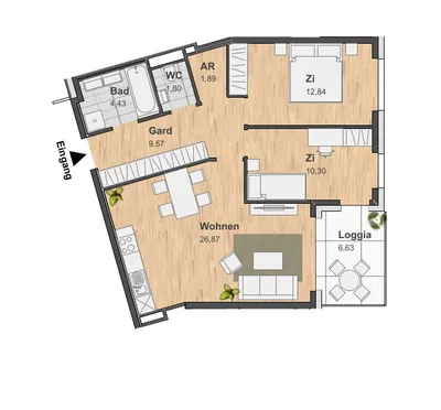 3-Zimmer-Wohnung mieten in Graz – 74,33 m², € 1.199 – Bild 2 von 12