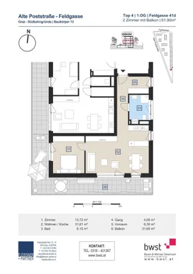 2-Zimmer-Wohnung mieten in Graz – 61,9 m², € 772 – Bild 6 von 6
