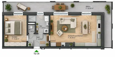 2-Zimmer-Wohnung mieten in Graz – 54,28 m², € 749 – Bild 2 von 3