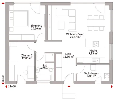 3-Zimmer-Haus kaufen in Güssing – 86,48 m², € 263.600 – Bild 9 von 14