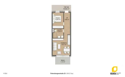 2-Zimmer-Wohnung kaufen in Graz – 44 m², € 271.553 – Bild 2 von 2