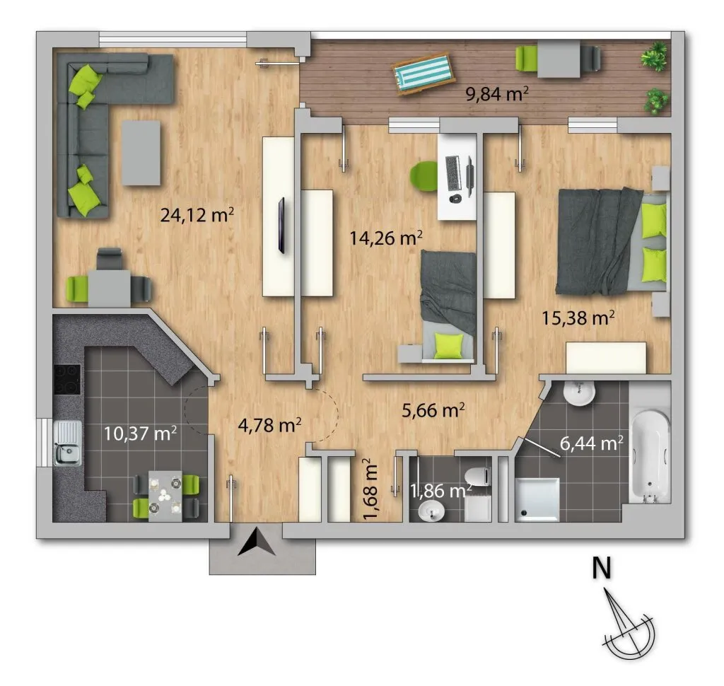 Zentrum: 3 Zimmer + zusätzlicher Wohnraum durch Loggia | TG-Stellplatz | Nähe Tyrolit und Krankenhaus - Ansicht 3