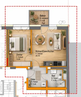 2-Zimmer-Wohnung mieten in Linz – 40,7 m², € 706 – Bild 8 von 9