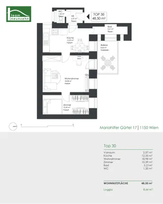 2-Zimmer-Wohnung mieten in Wien – 48,5 m², € 908 – Bild 10 von 10