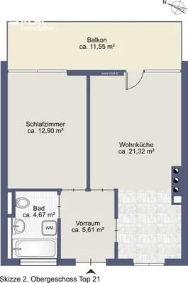 2-Zimmer-Wohnung kaufen in Salzburg Stadt – 44,5 m², € 209.900 – Bild 4 von 4