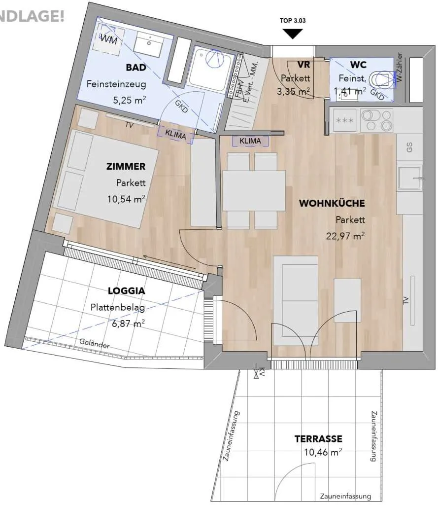 2-Zimmer Wohnung mit Loggia und Terrasse - Top 3.03 - Widok 3