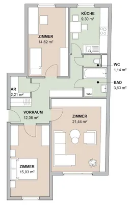 3-Zimmer-Wohnung mieten in Wien – 80 m², € 1.600