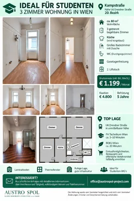 3-Zimmer-Wohnung mieten in Wien – 100 m², € 1.199 – Bild 1 von 12