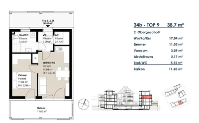 2-Zimmer-Wohnung mieten in Graz – 39 m², € 583 – Bild 2 von 11