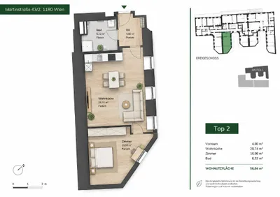 2-Zimmer-Wohnung kaufen in Wien – 56,84 m², € 249.000 – Bild 9 von 9