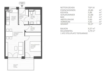 2-Zimmer-Wohnung mieten in Leibnitz – 52,27 m², € 596 – Bild 2 von 2