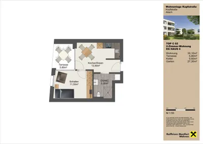 2-Zimmer-Wohnung mieten in Feldkirch – 30 m², € 657 – Bild 4 von 4