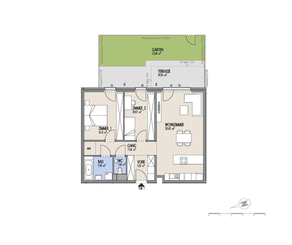 Hof am Park - Hofseitige 3-Zimmer-Gartenwohnung mit Grünblick & Raumhöhe von 3,24 m - Ansicht 2