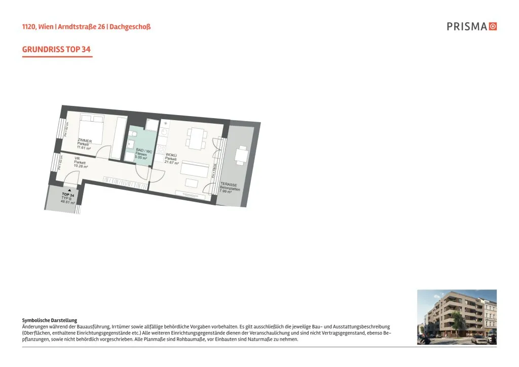 Arndtstraße 26: Sonnige Dachgeschoßwohnung mit Terrasse und Klimatisierung - 3,5% Rendite p.a. - Widok 3