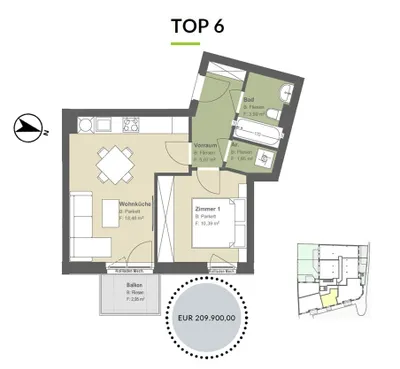 2-Zimmer-Wohnung kaufen in Tulln – 39,49 m², € 188.910 – Bild 2 von 18