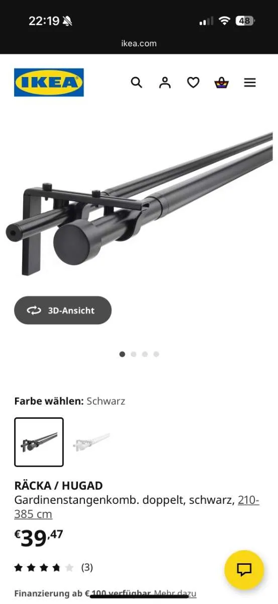RÄCKA / HUGAD Ikea Gardinenstange, € 17,- (1230 Wien)