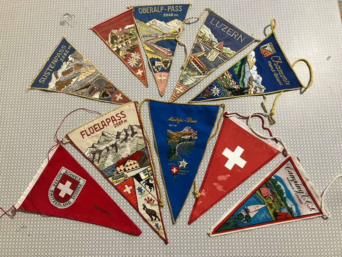 Alte Wimpel Stoffwimpel Schweiz Camping Oldtimer Deko VW T1 T2 Westfalia Käfer Vespa Lambretta Porsche