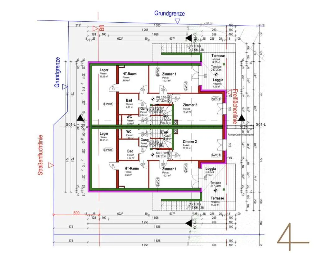 782 m² Grundstück | Doppelhaus | ca. 385 m² Wohnnutzfläche möglich | Eigengärten bis ca. 357,9 m² gesamt | Baubewilligt – pohled 2