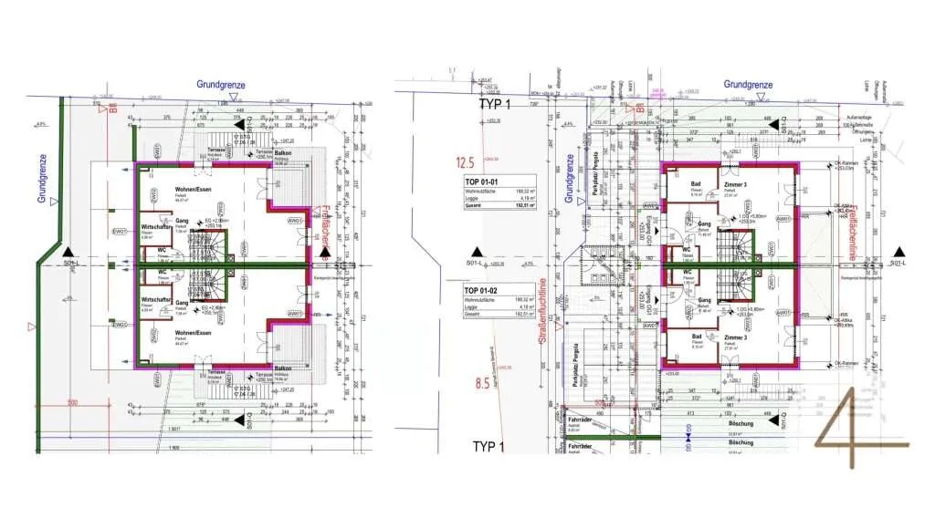 782 m² Grundstück | Doppelhaus | ca. 385 m² Wohnnutzfläche möglich | Eigengärten bis ca. 357,9 m² gesamt | Baubewilligt – pohled 3