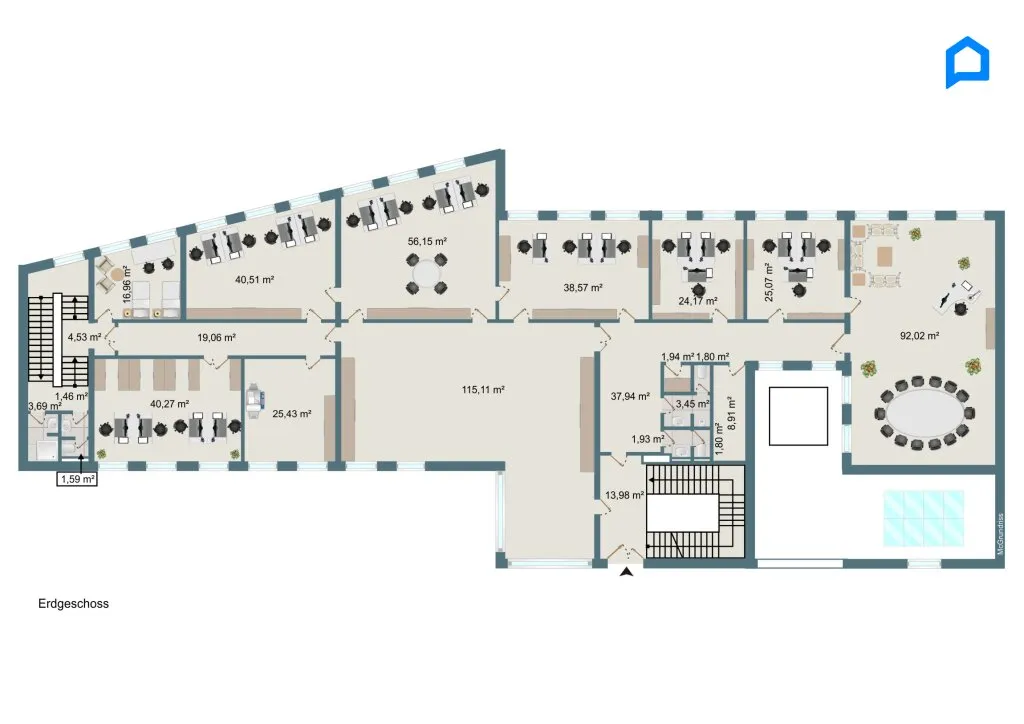 +Modernes Büro 545m² (oder auf 2x270m² teilbar) , 15-20 Räume insgesamt möglich, Teeküche, Toiletten, optionale PKW Stellplätze, optionaler Keller+ – pohled 2