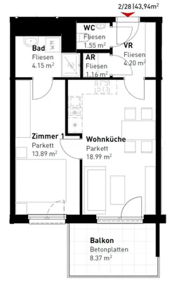 2-Zimmer-Wohnung mieten in Wien – 44 m², € 879 – Bild 11 von 11