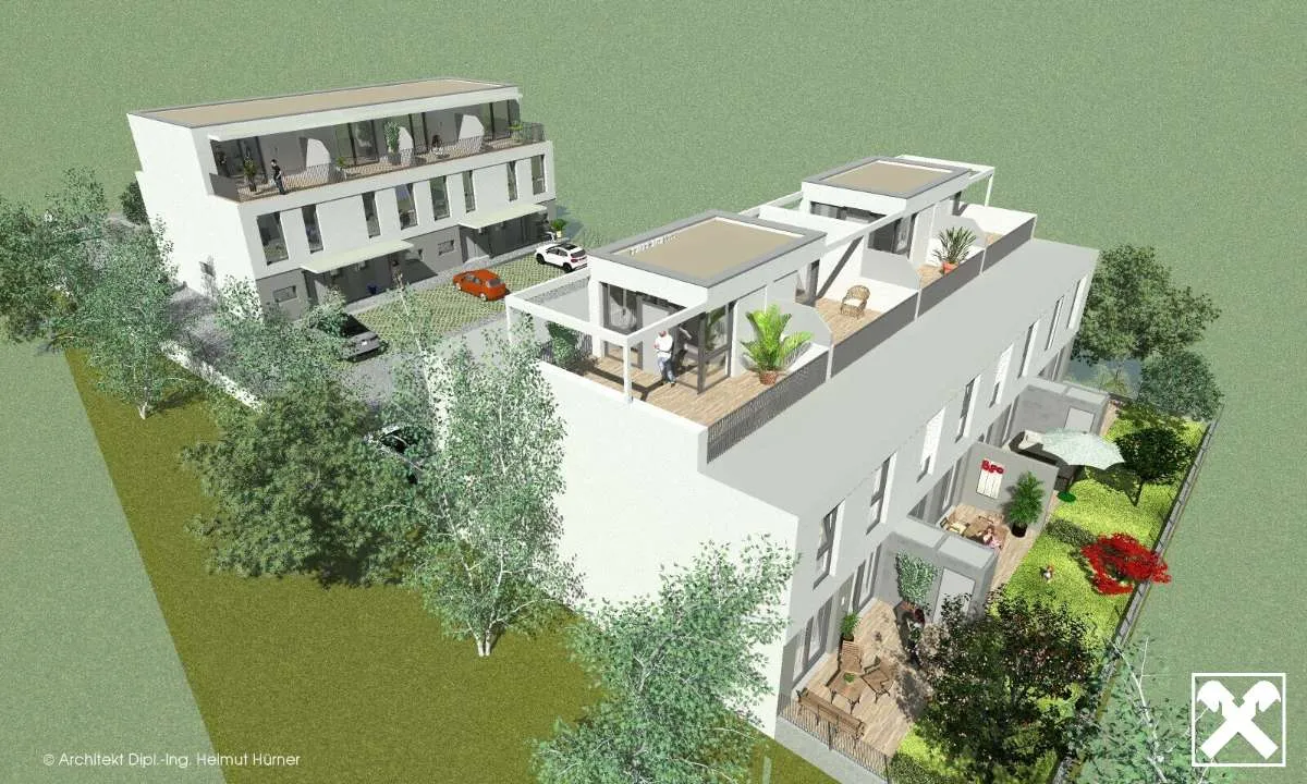 PROVISIONSFREIE BAUTRÄGERLIEGENSCHAFT - TRAUMGRUNDSTÜCK INKL. PROJEKTPLANUNG MIT BAUGENEHMIGUNG FÜR 8 REIHENHÄUSER MIT TERRASSEN UND EIGENGÄRTEN - SHAREDEAL MÖGLICH - Ansicht 2