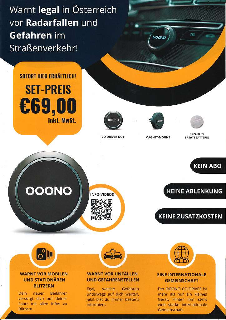 WINTER SALE - AKTION !! NUR NOCH WENIGE STÜCK LAGERND Premium-SET: OOONO CO-DRIVER  NO1 mit Magnet-Halter und 2 Ersatzbatterien SALE, € 69,- (1140 Wien) -  willhaben