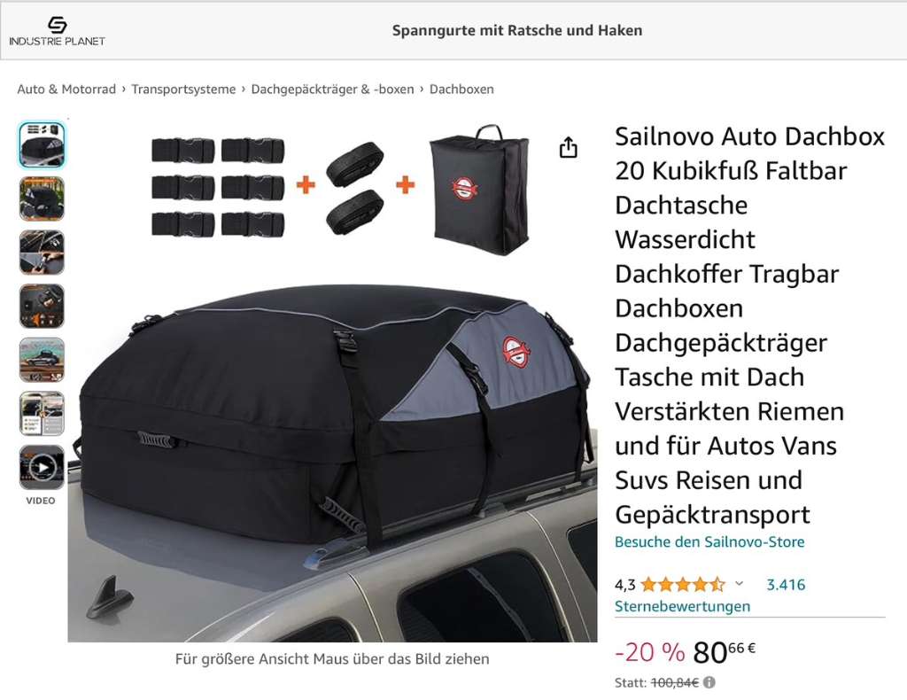 Auto Dachbox faltbar Dachtasche Wasserdicht, € 40,- (9184 St
