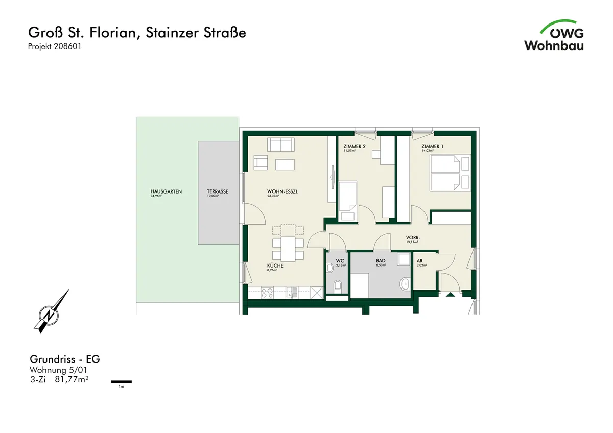 Erstbezug - Sonnige 3-Zimmer-Wohnung im Erdgeschoss mit Terrasse und Privatgarten - geförderte Miete - 3 Zimmer – pohled 2