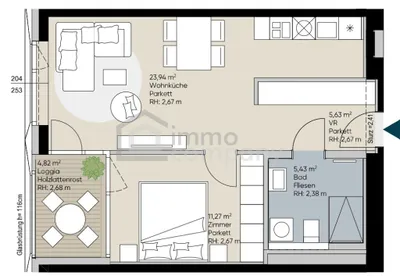 2-Zimmer-Wohnung mieten in Wien – 46 m², € 1.639 – Bild 22 von 23