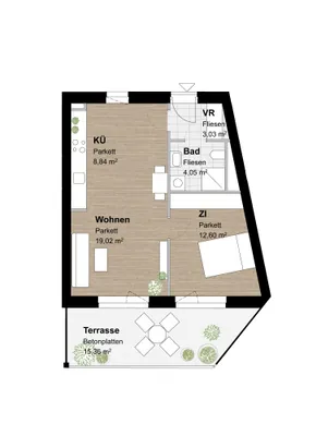 2-Zimmer-Wohnung mieten in Graz – 47,52 m², € 706 – Bild 1 von 8