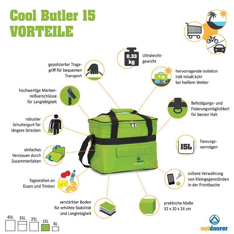 Aktion! - Outdoorer Kühltasche Cool Butler 15 - faltbar, 15 Liter Volumen;  auch 6, 25 u. 40Liter Kühltaschen erhältlich, praktischer als Kühlbox, €  17,95 (4910 Ried im Innkreis) - willhaben