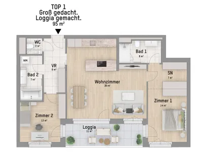 3-Zimmer-Wohnung kaufen in Wien – 96,48 m², € 549.900 – Bild 3 von 6