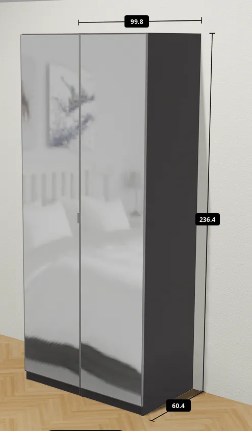 IKEA PAX Kleiderschrank Schwarzbraun (50x58x236 cm) mit Spiegeltür & Inneneinrichtung, € 250,- (1030 Wien)