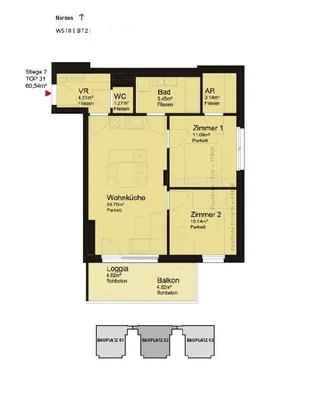 3-Zimmer-Wohnung mieten in Sankt Pölten – 60,54 m², € 852 – Bild 12 von 13