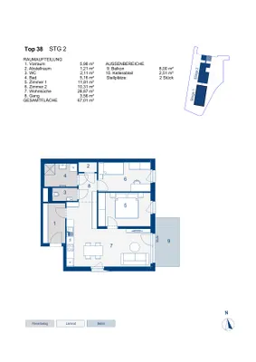 3-Zimmer-Wohnung mieten in Mödling – 67,01 m², € 828 – Bild 2 von 5