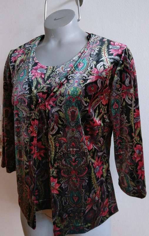 buntes Samt Twin Set Blumen - Weste Dreiviertelarm - Top ärmellos - neu mit Etikett - Top Gr. 36 - Jacke Gr. 38 - Teile auch einzeln zu kaufen