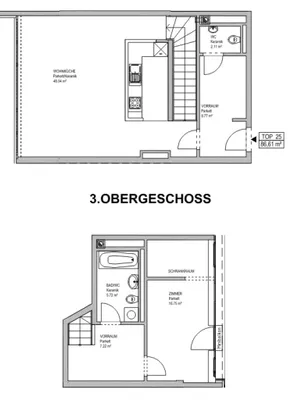 INNSTASSE, gepflegte 87 Neubau-Maisonette, 2 Zimmer, Komplettküche, Wannenbad, Parketten, 4. Liftstock – Bild 3