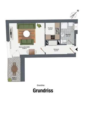 1-Zimmer-Wohnung mieten in Graz – 33 m², € 580 – Bild 3 von 7