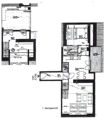KLIMATISIERTE 83 m2 DACHGESCHOSS-MAISONETTE MIT 2 TERRASSEN, Wohn-Esszimmer mit Kochnische, Wohnzimmer, 1 Zimmer, Wasagasse – Bild 3